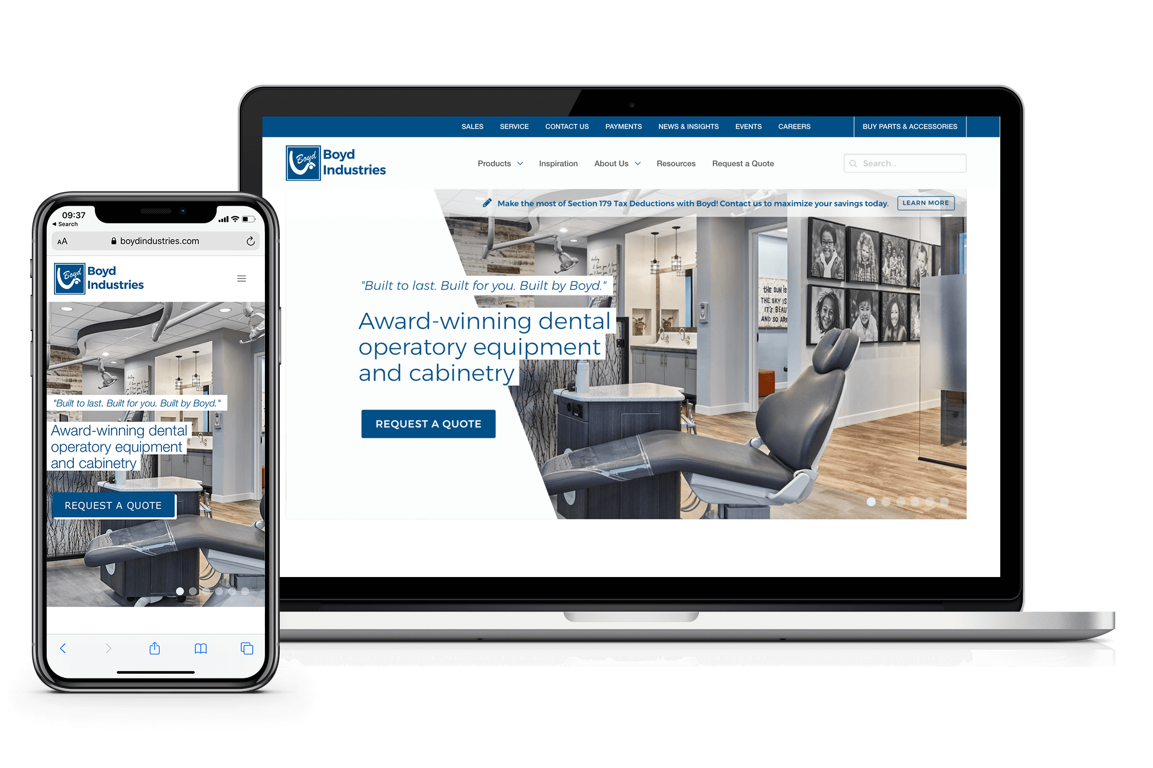 The redesigned Boyd Industries website, responsive across laptop and phone