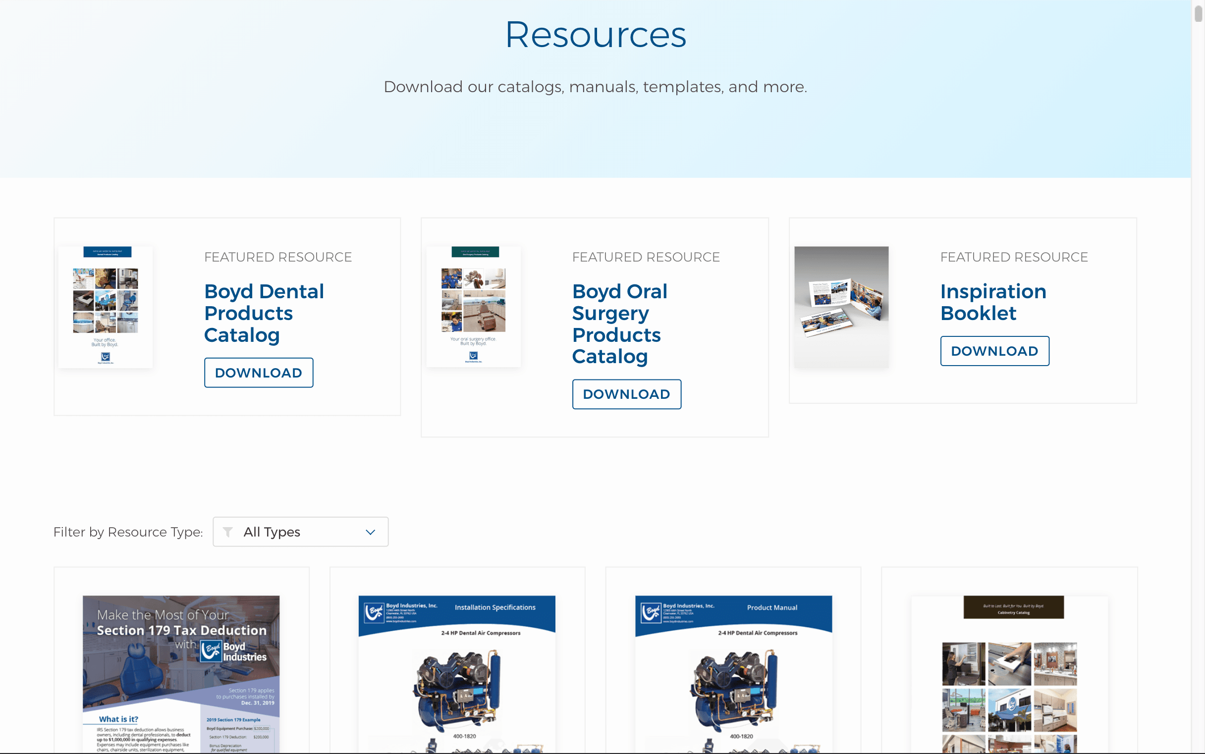 Boyd Resources section offering downloadable product catalogs and guides