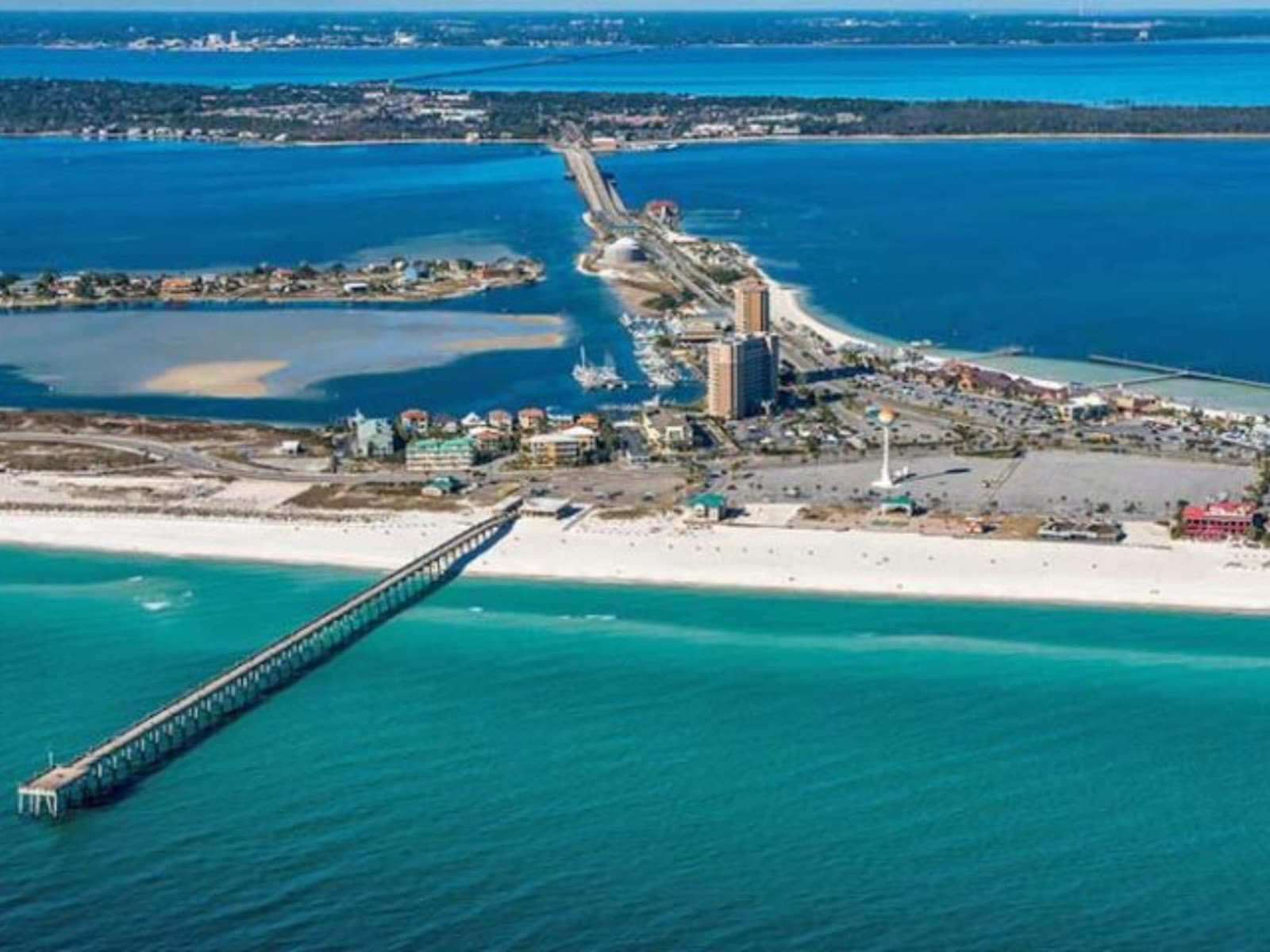 Present-day view of the bridges leading to Pensacola Beach