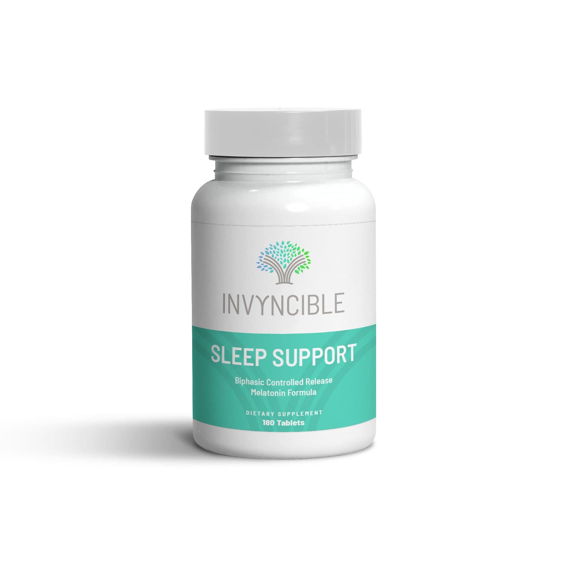 Invyncible Sleep Support supplement bottle, a biphasic melatonin formula