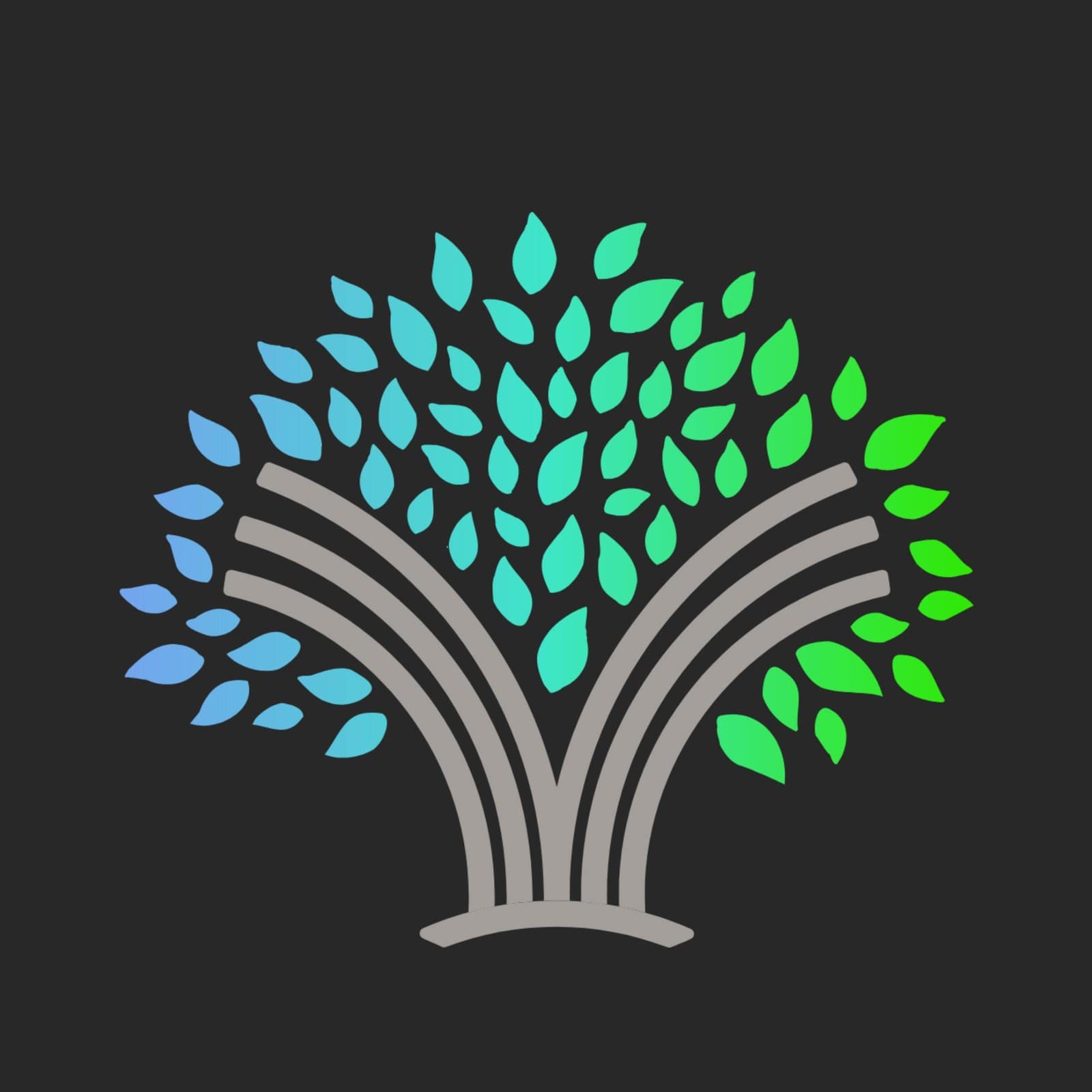 The Invyncible tree icon, leaves fading from blue to green, on a dark ground