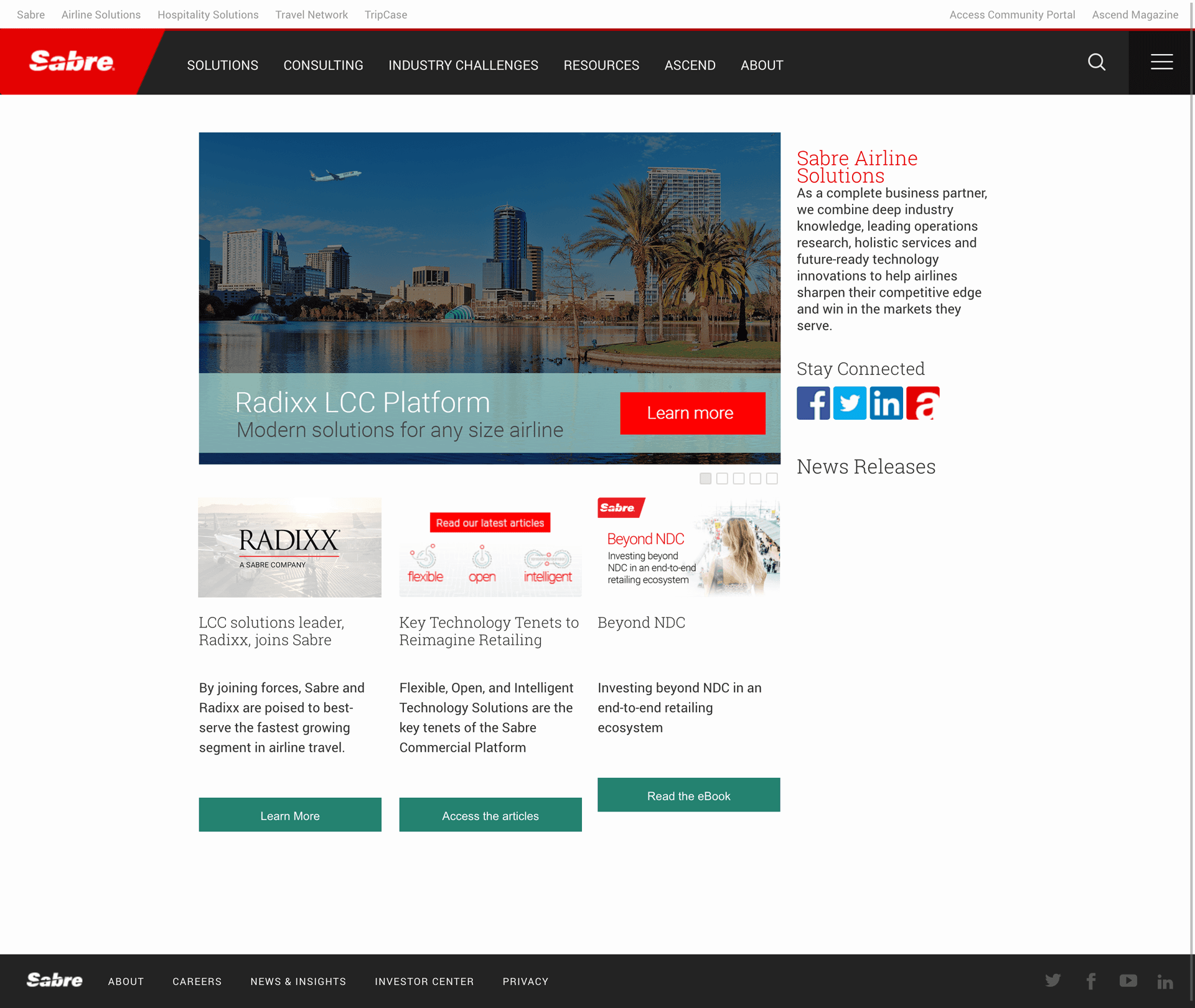 Radixx content integrated into the Sabre website after the acquisition