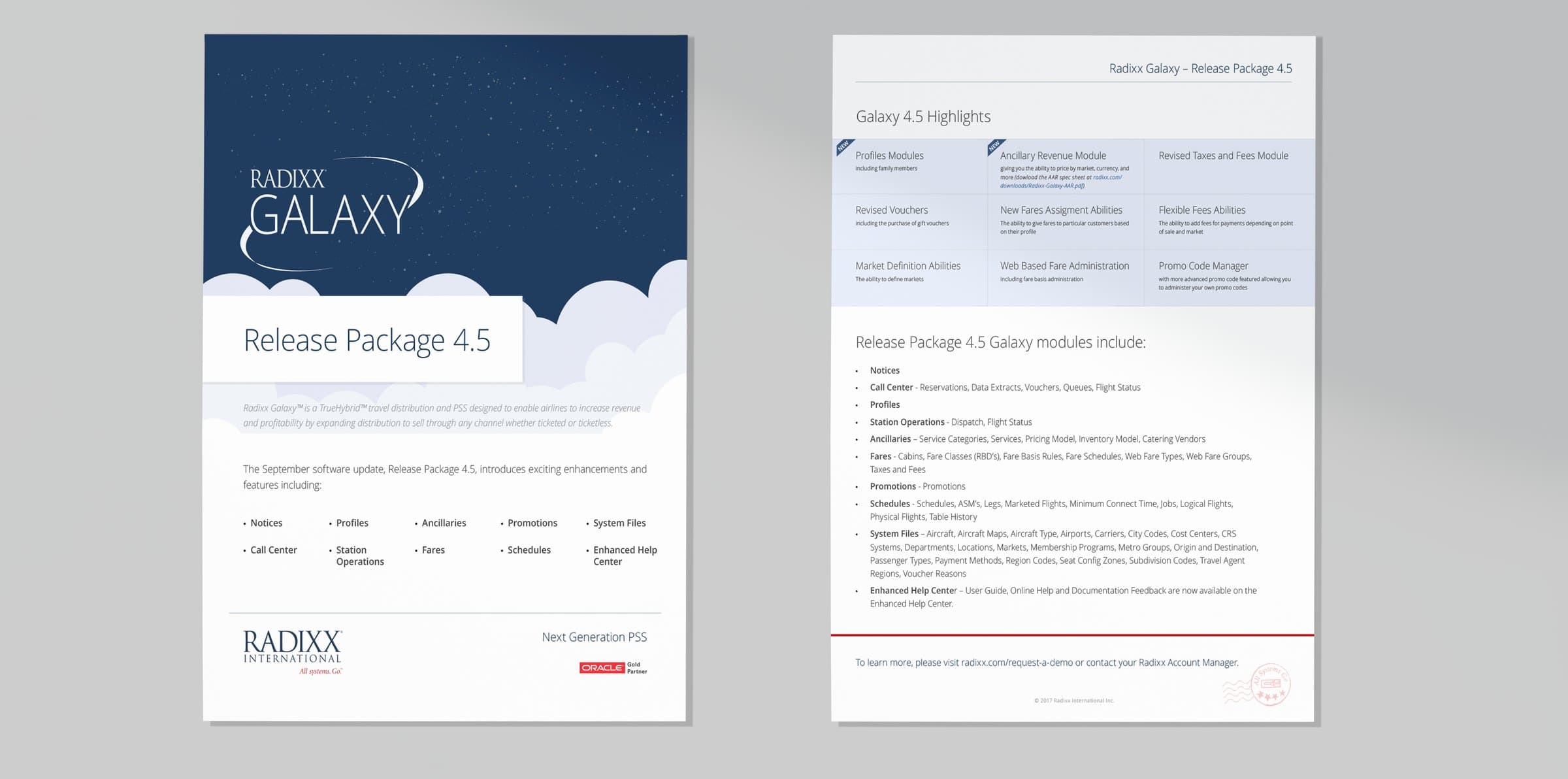 Radixx Galaxy release package highlights sell sheet