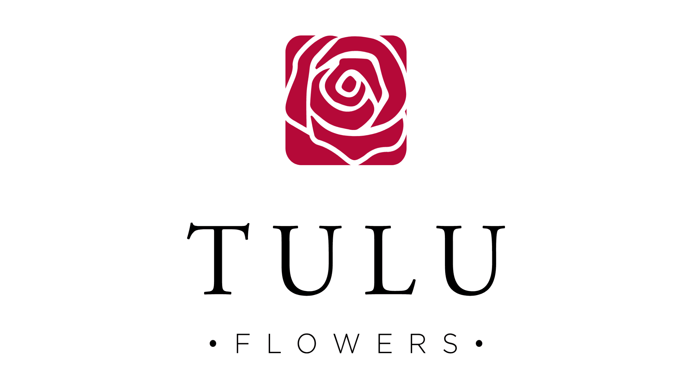 The Tulu Flowers primary logo: a rose-in-a-square mark with an elegant serif wordmark